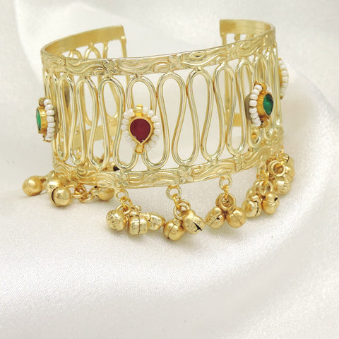Gold tone ghungroo cuff bracelet by Joyrias