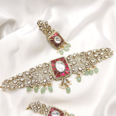 Regal Ruby Emerald Kundan Choker Necklace Set