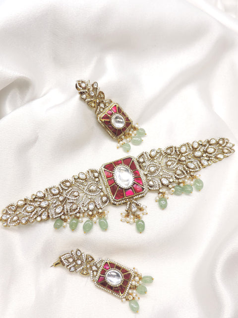 Regal Ruby Emerald Kundan Choker Necklace Set