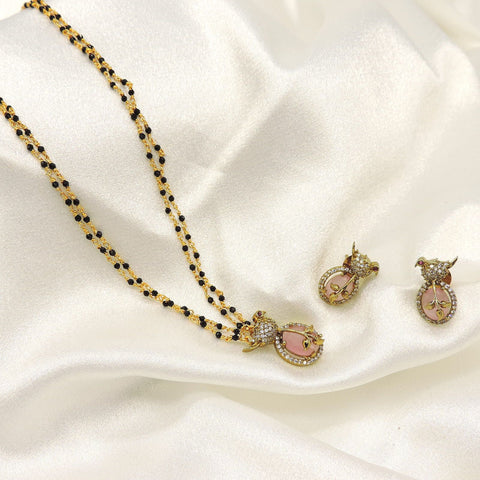 Elegant Rose Stone Designer Mangalsutra Set with CZ Detailing