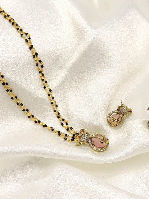 Elegant Rose Stone Designer Mangalsutra Set with CZ Detailing