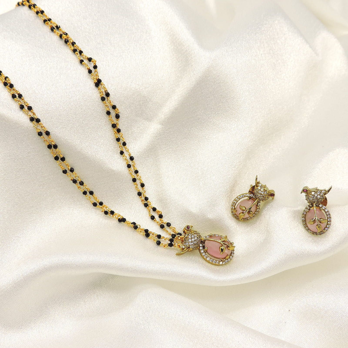 Elegant Rose Stone Designer Mangalsutra Set with CZ Detailing