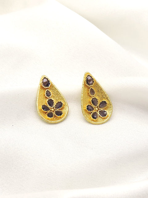 Sage Green Floral Teardrop Earrings | Gold-Plated Statement Studs | Joyrias
