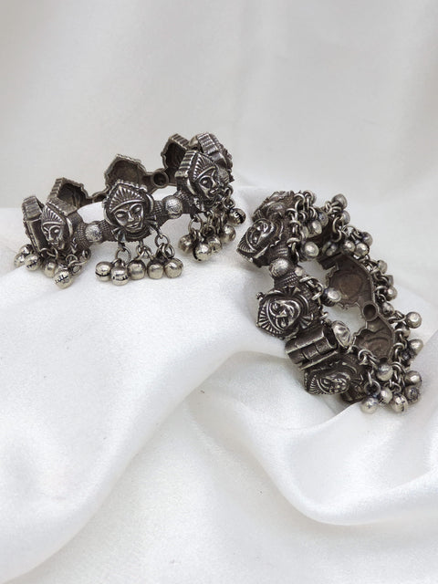 Oxidized silver deity ghungroo openable bangle set with traditional detailing by joyrias