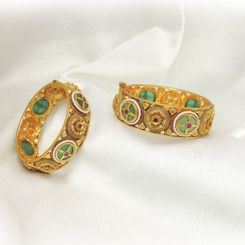 Green stone heritage bangle set by Joyrias