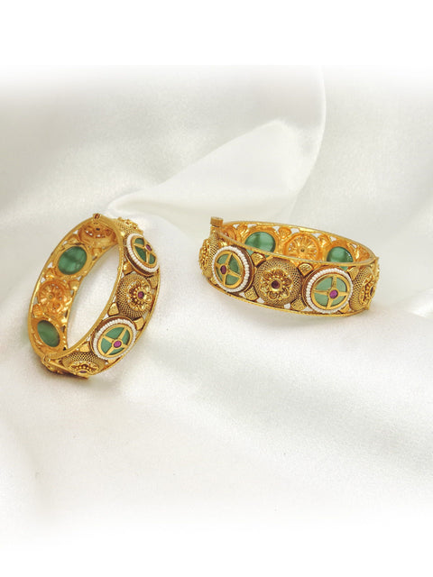 Green stone heritage bangle set by Joyrias