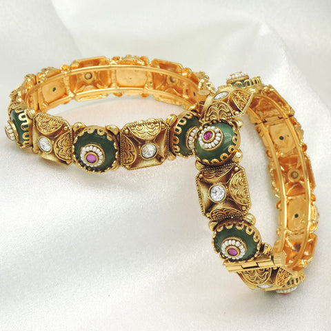 Antique green stone bangle set by Joyrias