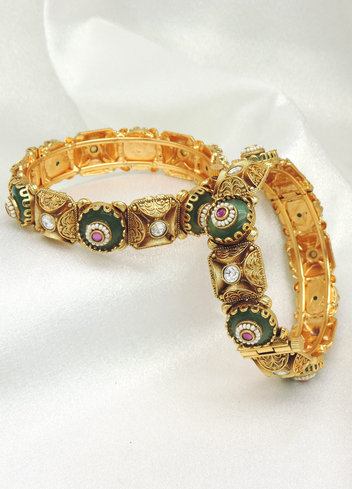 Antique green stone bangle set by Joyrias