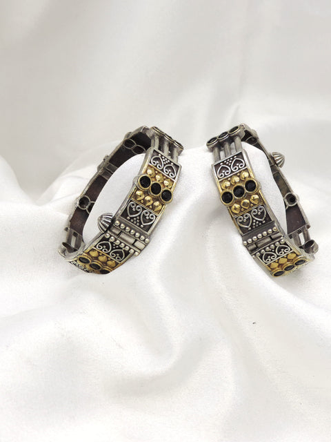 Oxidized dual-tone beaded openable bangle set with traditional detailing by joyrias