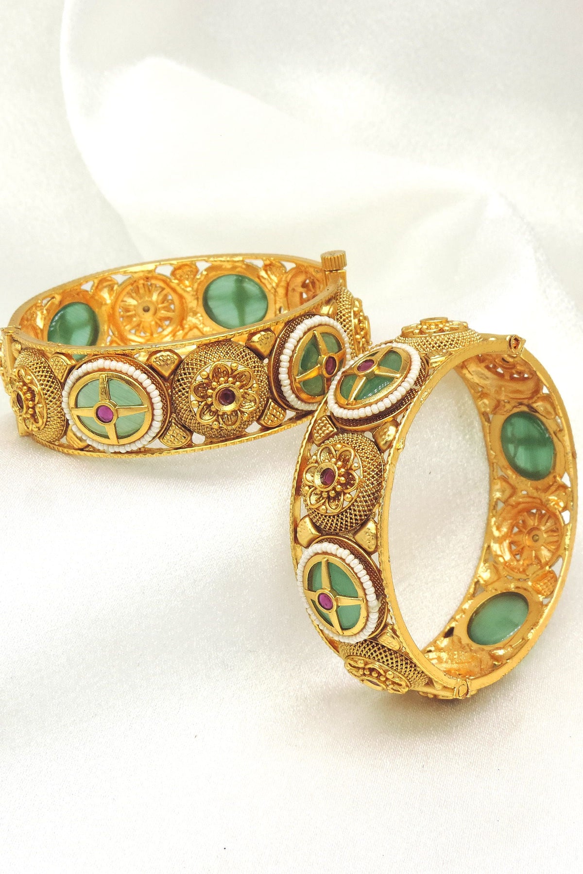 Green pearl heritage bangles by Joyrias