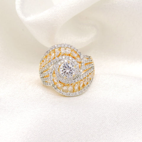Sophisticated CZ swirled ring with gold-toned detailing by joyrias