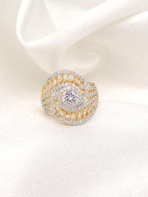 Sophisticated CZ swirled ring with gold-toned detailing by joyrias