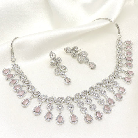 Pink zircon drop necklace set by Joyrias