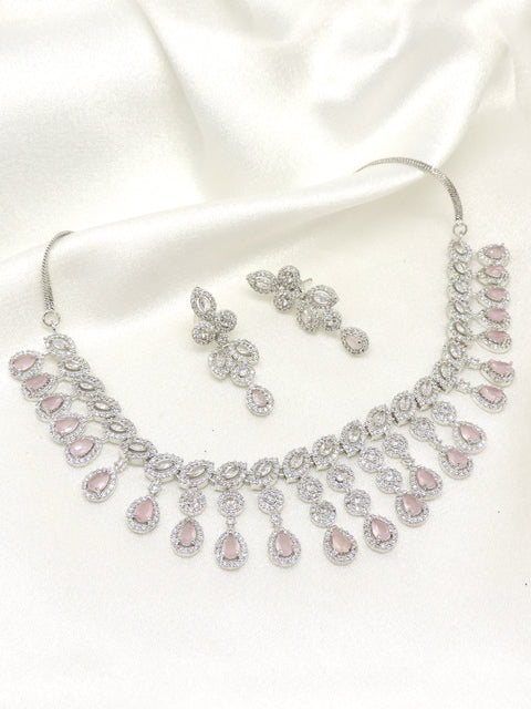 Pink zircon drop necklace set by Joyrias