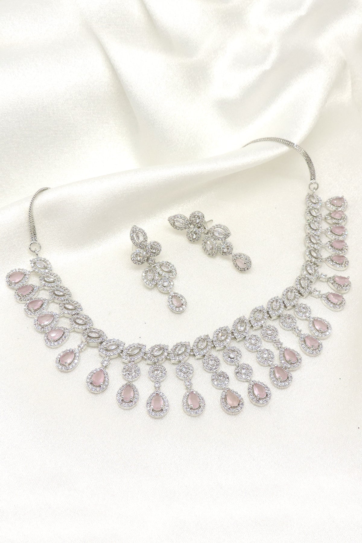 Pink zircon drop necklace set by Joyrias