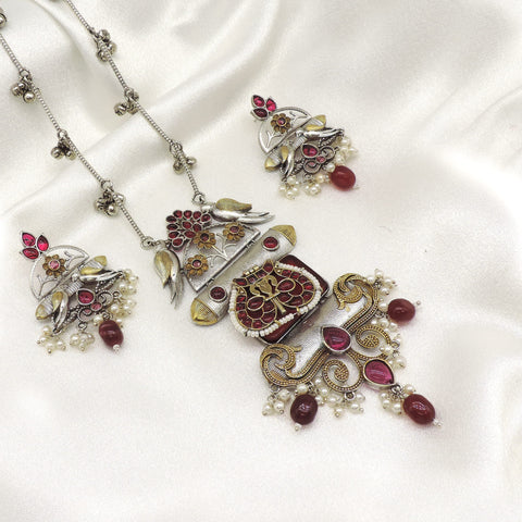 Dual tone peacock pendant set by Joyrias