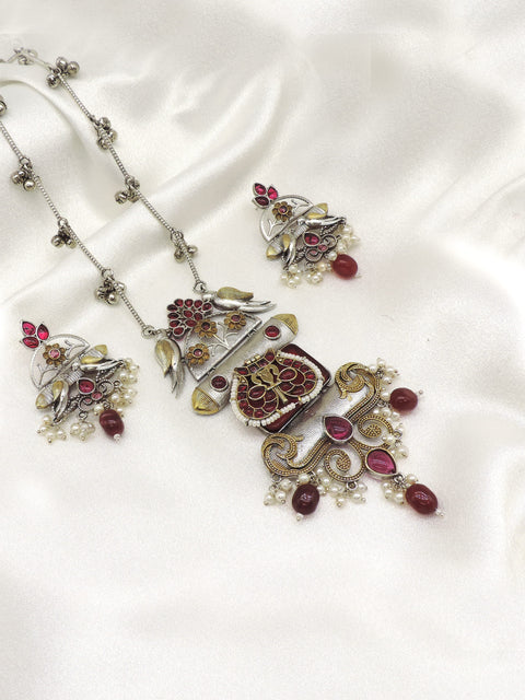 Dual tone peacock pendant set by Joyrias
