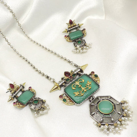 Mint dual tone pendant set by Joyrias