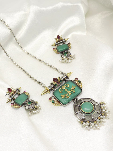 Mint dual tone pendant set by Joyrias