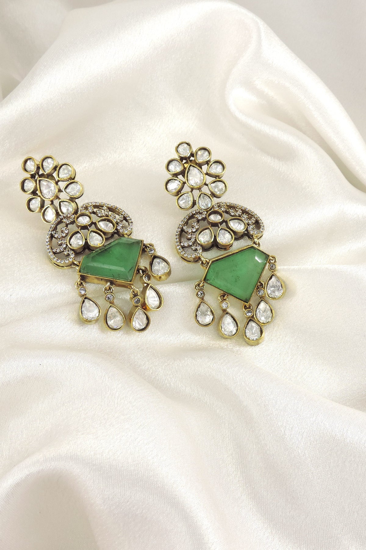 Mint Doublet with Moissanite Drop Earrings
