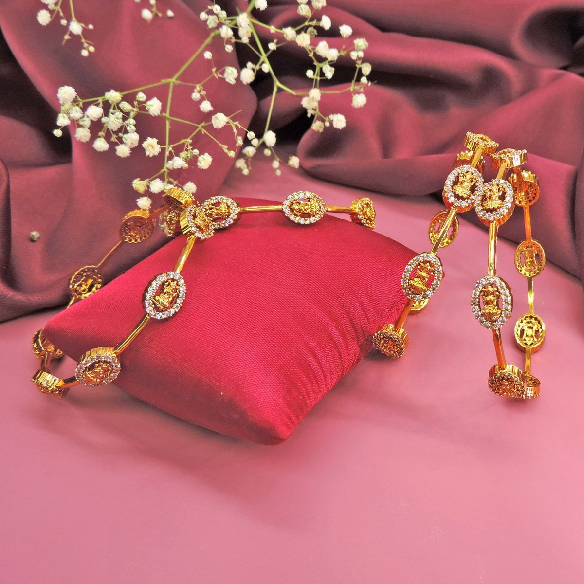 Lakshmi CZ circle bangles – Indian Lakshmi design bangles for festive wear USA – Joyrias