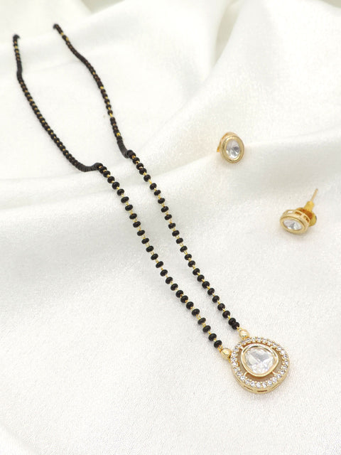 Minimal Kundan Mangalsutra Set with Teardrop CZ Pendant