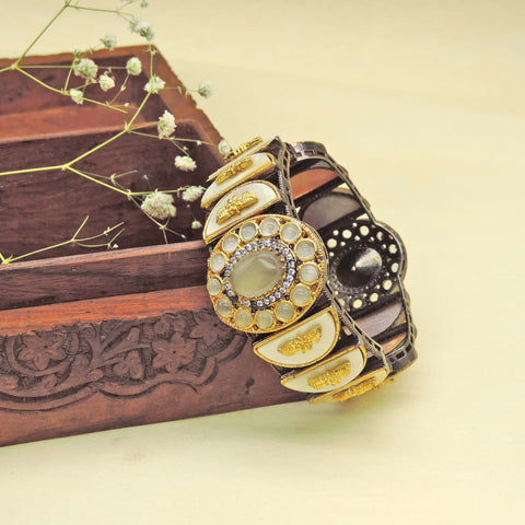 Dual Tone Stone Statement Cuff Bracelet