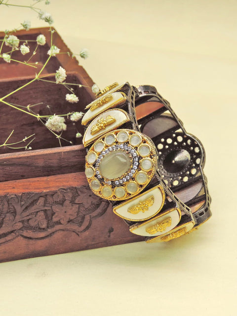 Dual Tone Stone Statement Cuff Bracelet