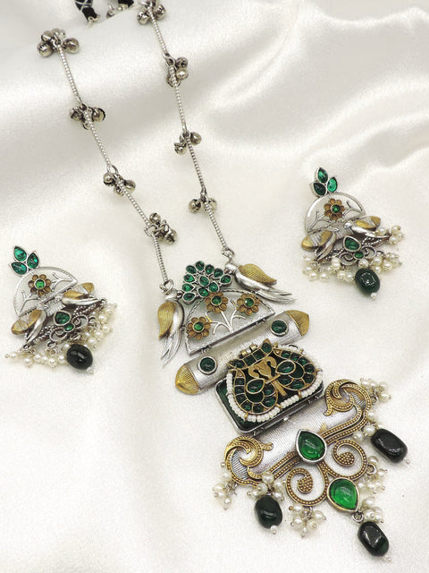 Antique Peacock Drop Pendant Necklace Set