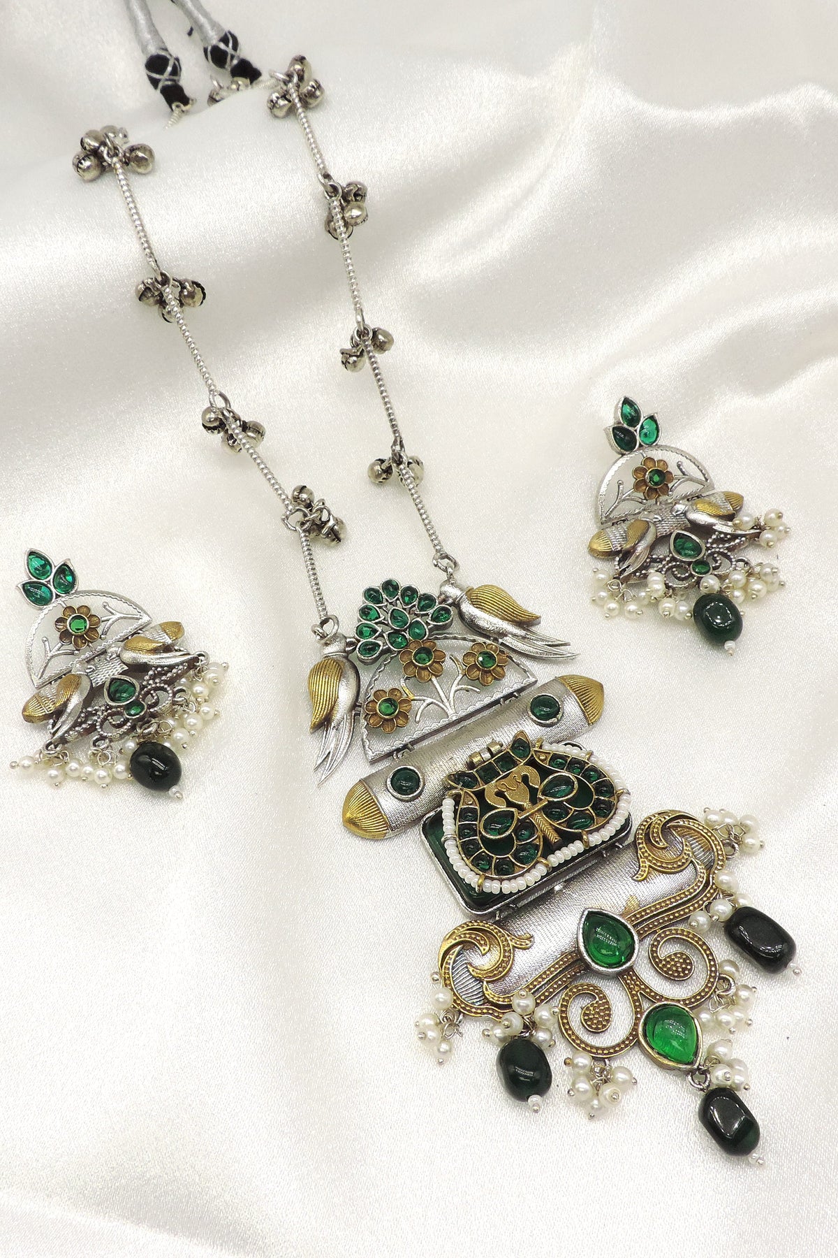 Antique Peacock Drop Pendant Necklace Set