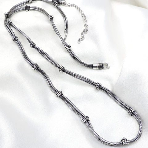 Oxidized silver minimal double chain Kamarbandh waist chain with delicate traditional detailing by joyrias