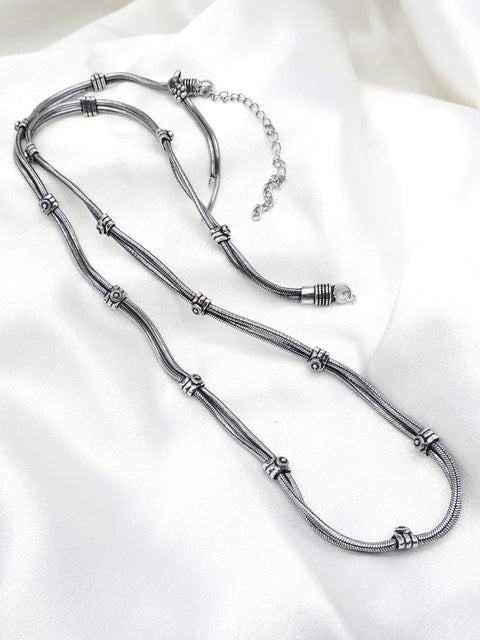 Oxidized silver minimal double chain Kamarbandh waist chain with delicate traditional detailing by joyrias