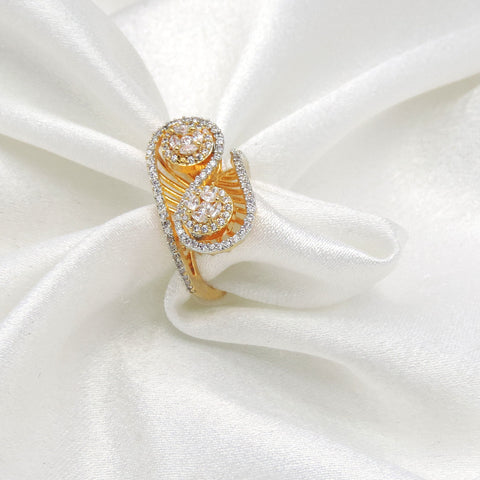 Opulent gold-toned AD double band ring with intricate circular detailing by joyrias