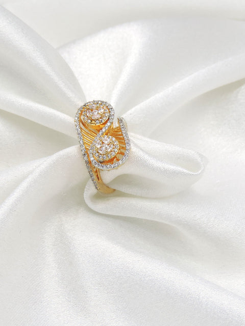 Opulent gold-toned AD double band ring with intricate circular detailing by joyrias