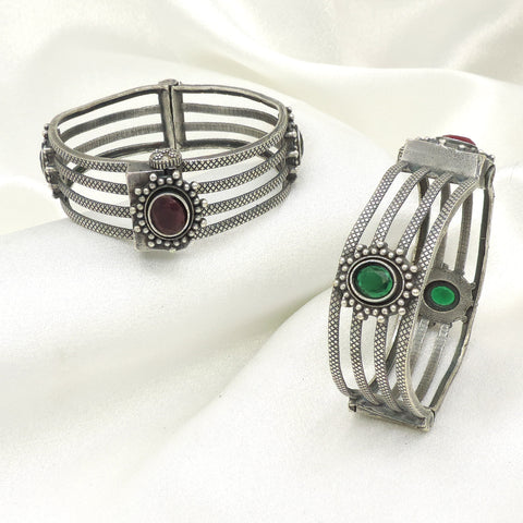 Oxidised multistone cuff bangles by Joyrias