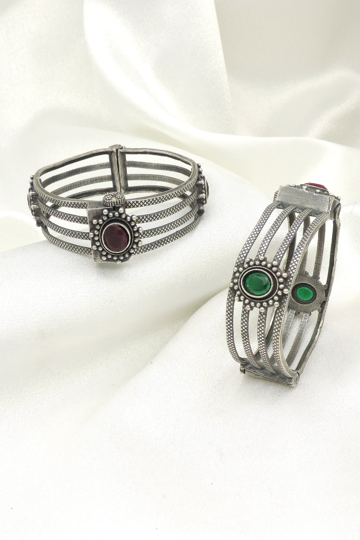Oxidised multistone cuff bangles by Joyrias