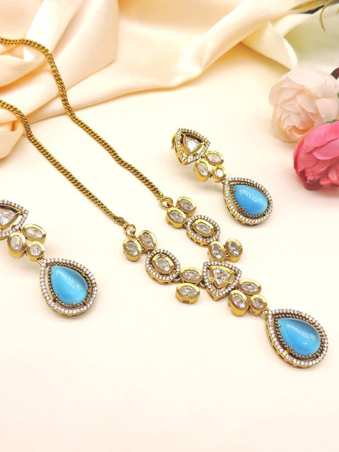 Victorian necklace with aqua blue stone – Indian Victorian style jewelry USA – Joyrias
