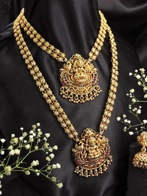 Double layer Lakshmi temple haram – South Indian temple haram necklace USA – Joyrias