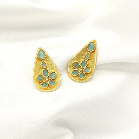 Turquoise Floral Teardrop Earrings | Gold-Plated Statement Studs | Joyrias