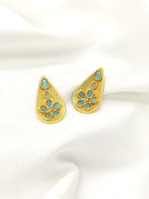 Turquoise Floral Teardrop Earrings | Gold-Plated Statement Studs | Joyrias