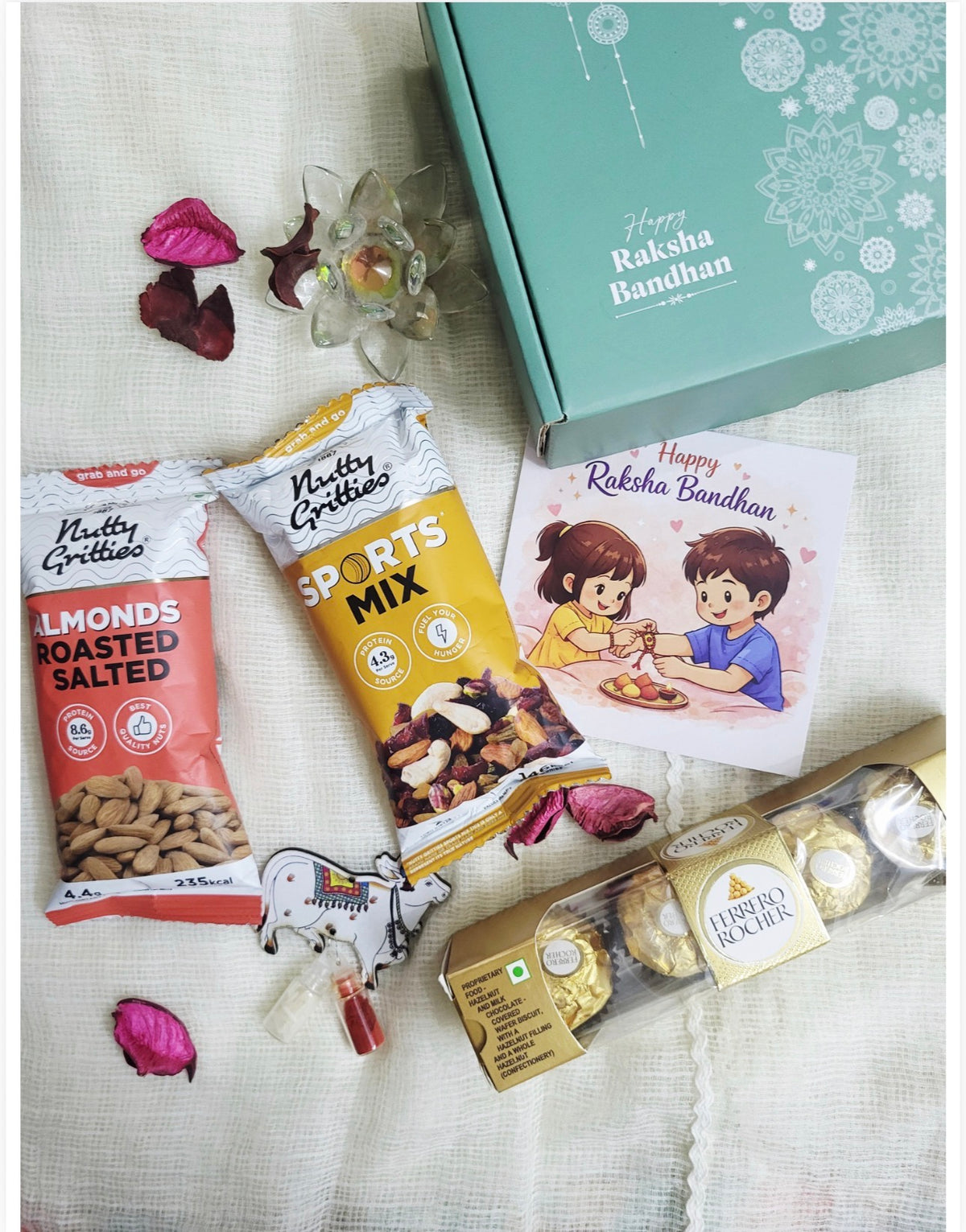 Premium Raksha Bandhan Gift Hamper with Dry Fruits, Ferrero Rocher FOR USA Shipping - Rakhi NOT INCLUDED