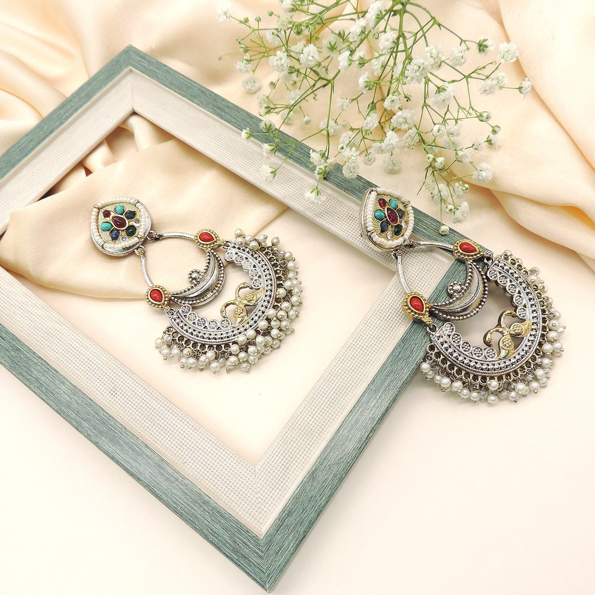 Oxidized multicolor chandbali earrings – Indian festive chandbali earrings USA – Joyrias