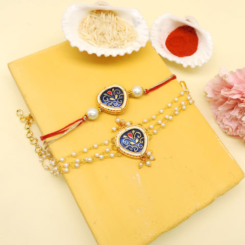 Blue Enamel Bhaiya Bhabhi Rakhi Set by Joyrias