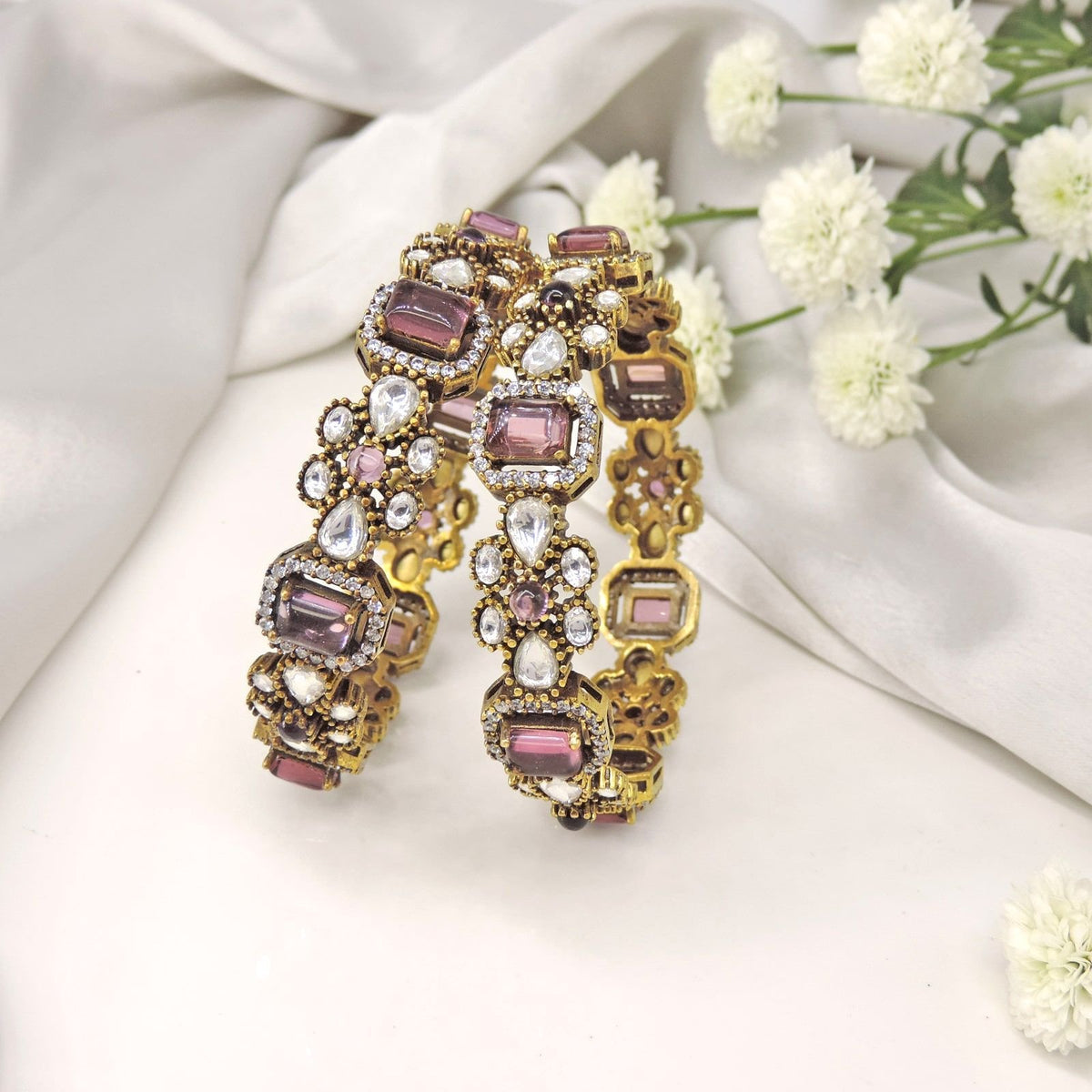 Antique Kundan stone bangles – Indian Kundan bangles for weddings and festivals USA – Joyrias