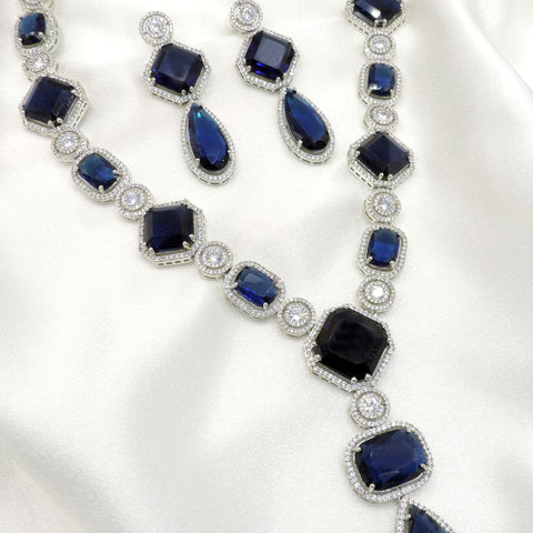 Royal blue CZ necklace and earrings set for women