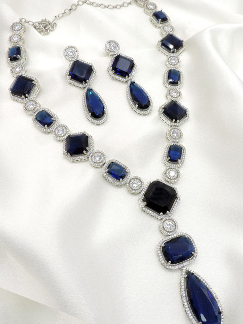 Royal blue CZ necklace and earrings set for women
