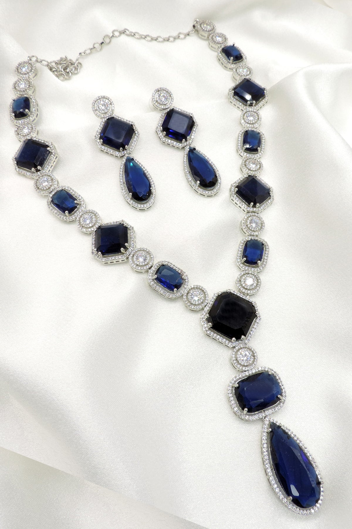 Royal blue CZ necklace and earrings set for women