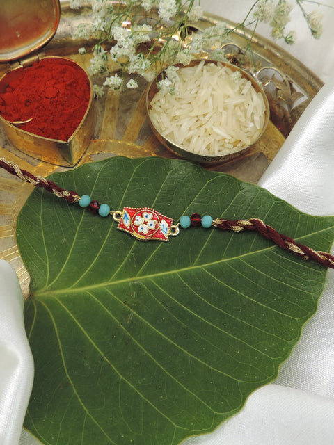 Meenakari Floral Rectangle Bhaiya Rakhi