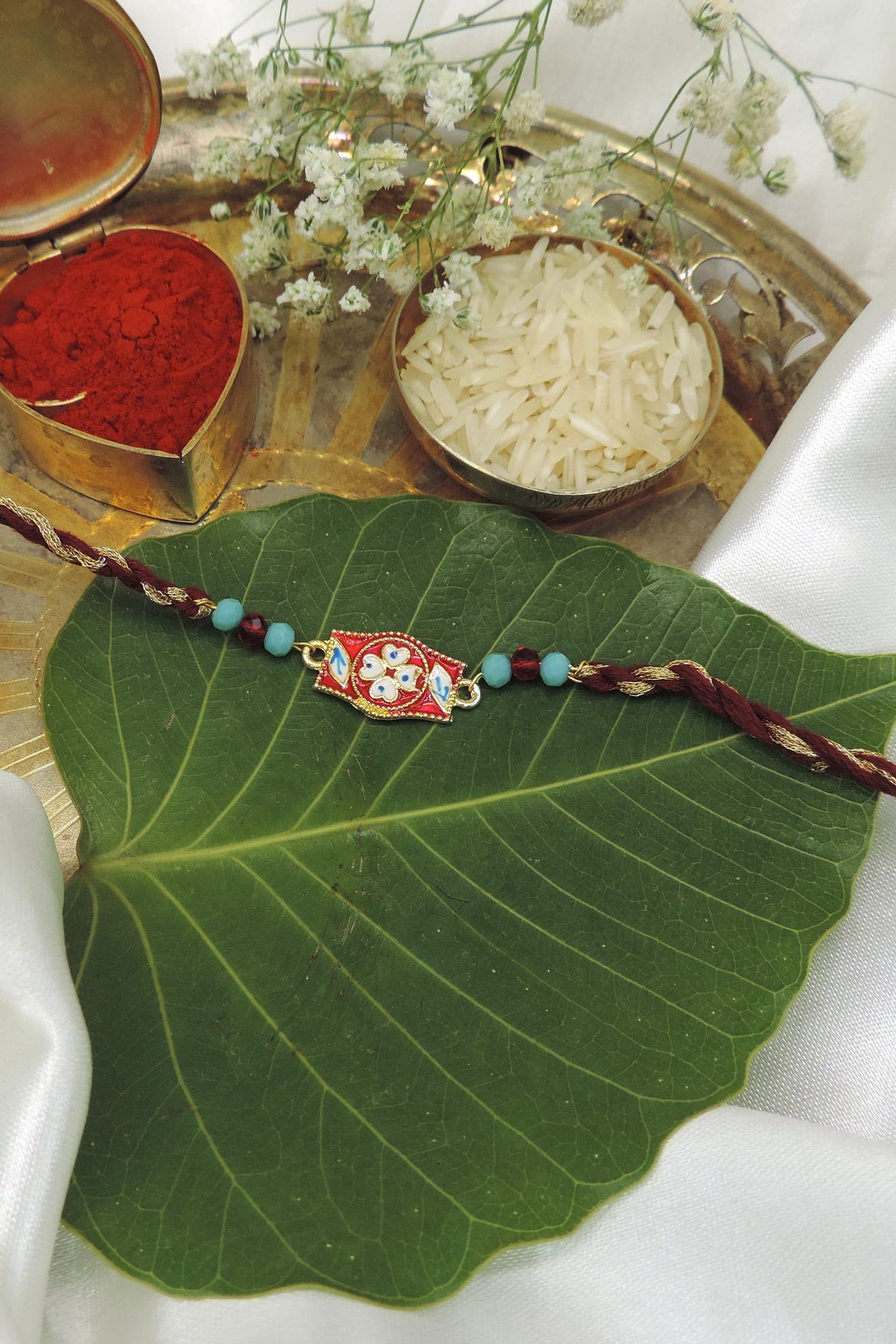 Meenakari Floral Rectangle Bhaiya Rakhi