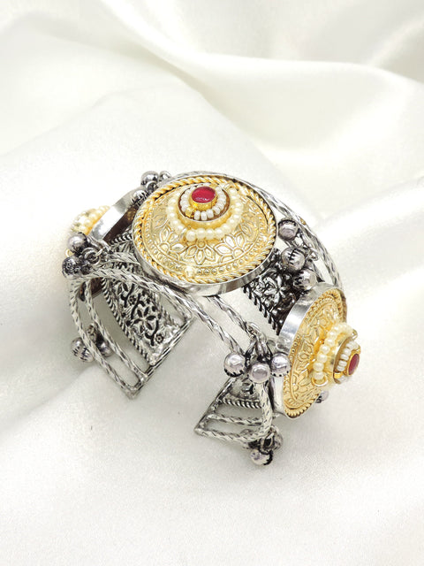 Dual Tone Ethnic Cuff Bracelet